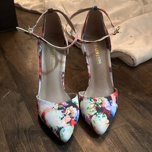 Floral Ankle Strap Heels